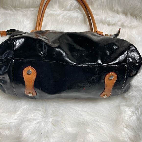 Cavalcanti made in Italy patent leather black shoulder bag tan leather trims - Picture 11 of 14